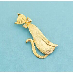 Vintage Golden Cat Rhinestone Ribbon E26